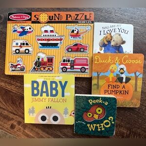 Bundle of 4 Board Books and 1 Melissa & Doug Sound Puzzle